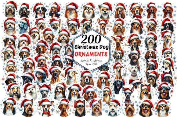 200 Breeds of Christmas Dog Ornaments Illustrations