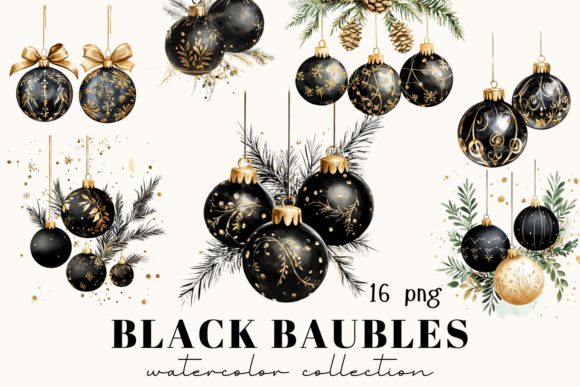 Black Christmas Baubles Clipart: Elegant Illustrations
