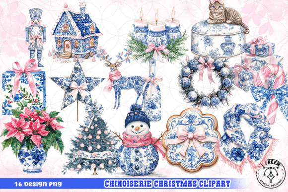 Chinoiserie Christmas Clipart PNG for Illustrations