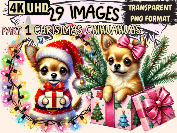 Christmas Chihuahuas Clipart P1: Festive Illustrations
