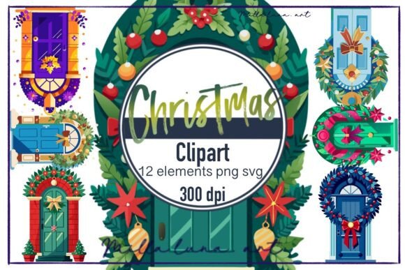 Christmas Doors Decor New Year PNG SVG Illustrations