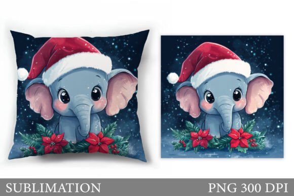 Christmas Elephant Pillow Sublimation Illustrations