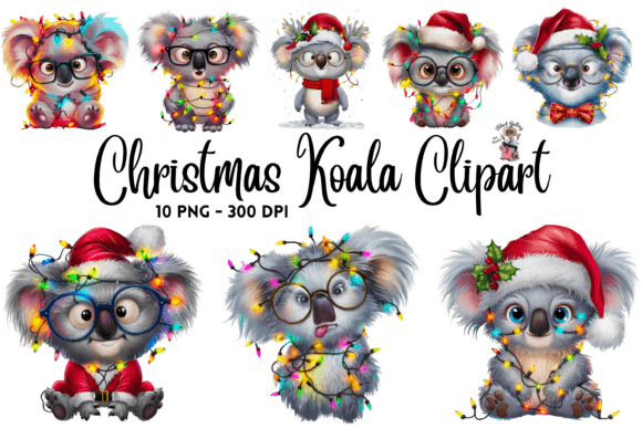 Christmas Koala Clipart PNG Bundle: Illustrations for Festive Web Design