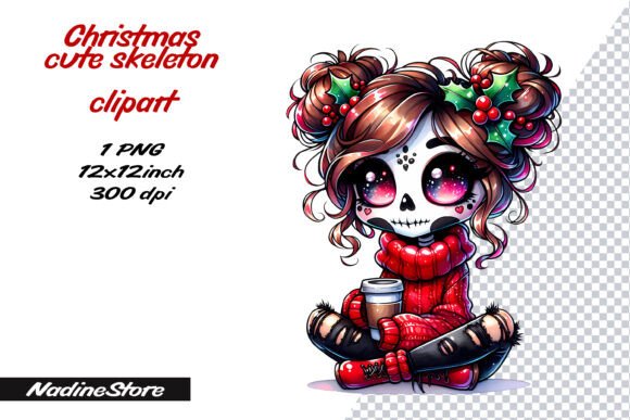 Christmas Skeletons Bundle: Clipart PNG Illustrations