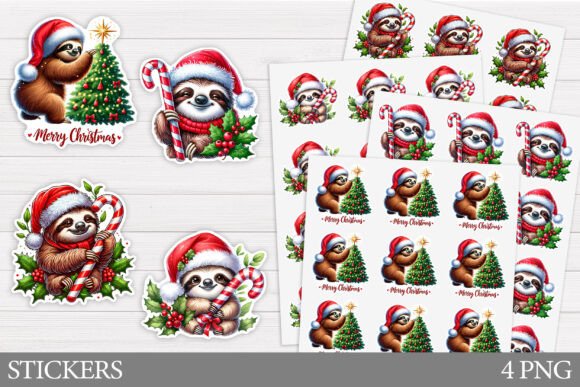 Christmas Sloth Sticker Printable: Festive Illustrations