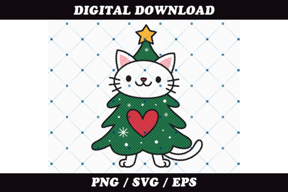 Cute Christmas Cat Dressed As Tree Illustrations