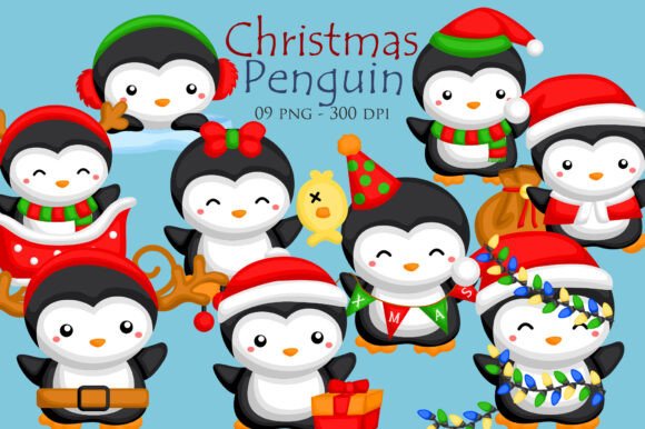 Cute Christmas Penguin Animal Clipart & Illustrations