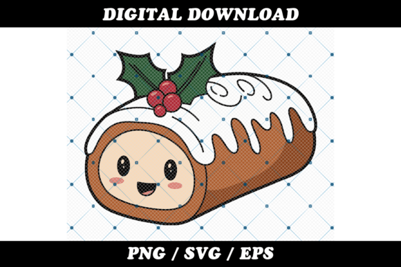 Cute Christmas Yule Log Cake Illustrations