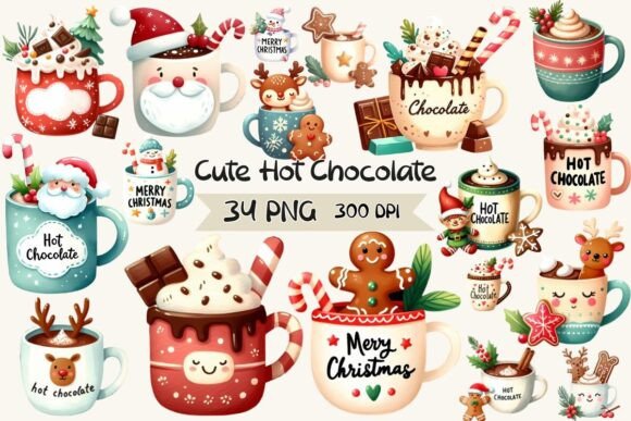 Cute Hot Chocolate Christmas Clipart & Illustrations