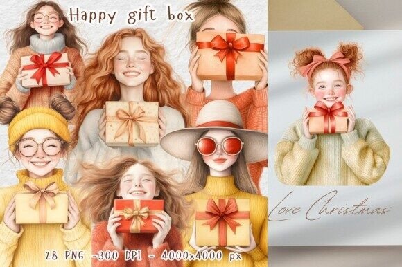 Fashion Girl Christmas Gift Box Clipart Review