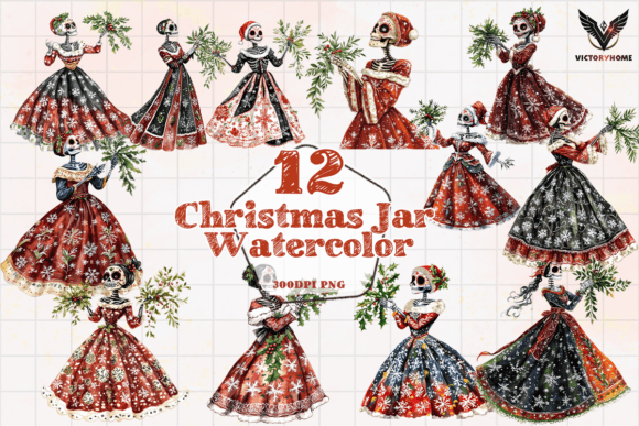 Festive Christmas Catrina Clipart PNG & Illustrations