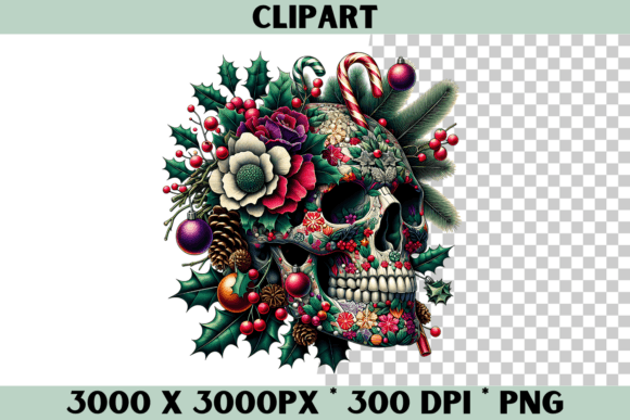 Festive Christmas Skull: Bold Illustrations