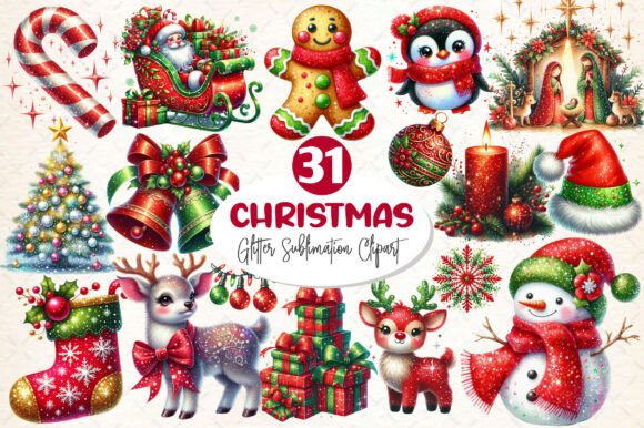 Glitter Christmas Clipart: Festive Illustrations