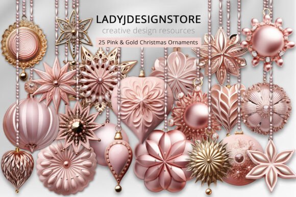 Mauve Pink & Gold Ornaments: Illustrations