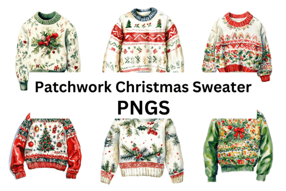 Patchwork Christmas Sweater PNGS: Festive Illustrations