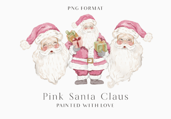 Pink Santa Watercolor Art: Festive Illustrations