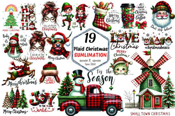 Plaid Christmas Sublimation Quotes: Festive Illustrations