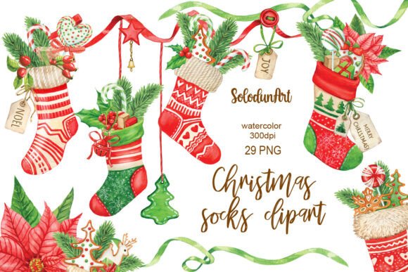 Review: Watercolor Christmas Socks Clipart for Embroidery