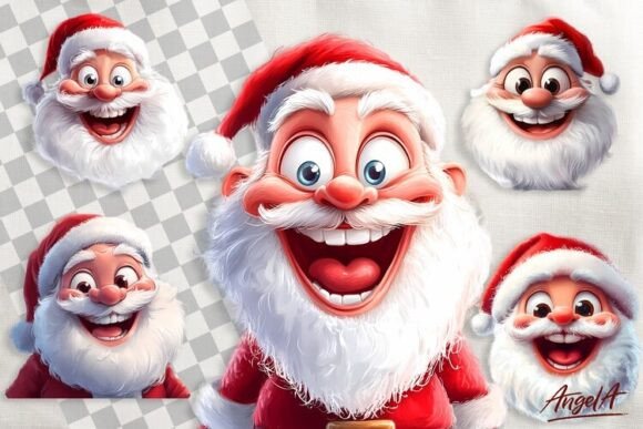 Santa Face Clipart: Christmas Cartoon Illustrations