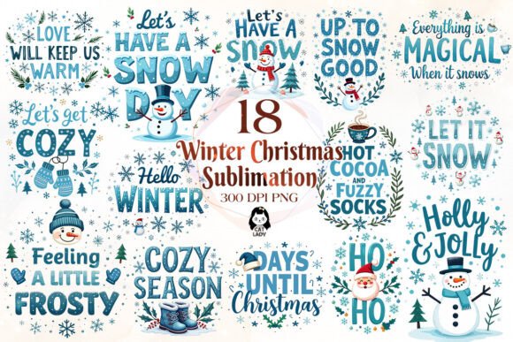 Winter Christmas Sublimation Quotes & Illustrations
